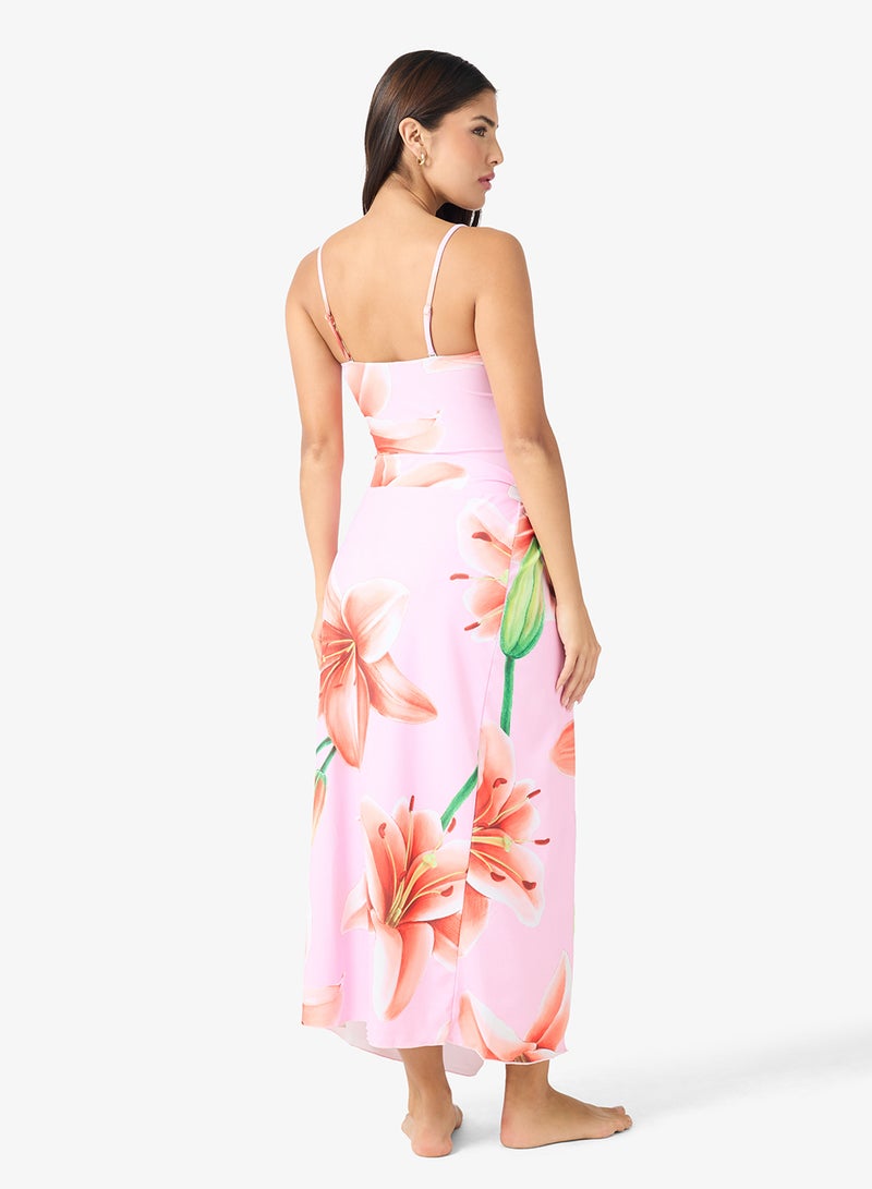 جينجر قطعتان بدلة سباحة بطبعة زهور مع سارونغ تغطية - Image 2